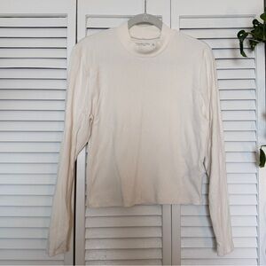 A&F Cream Ribbed Mock Neck Top